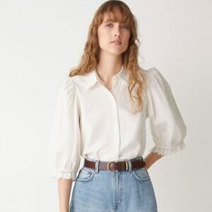 NWT & Other Stories Ruffled Puff Sleeve Button Front Blouse White Size 12